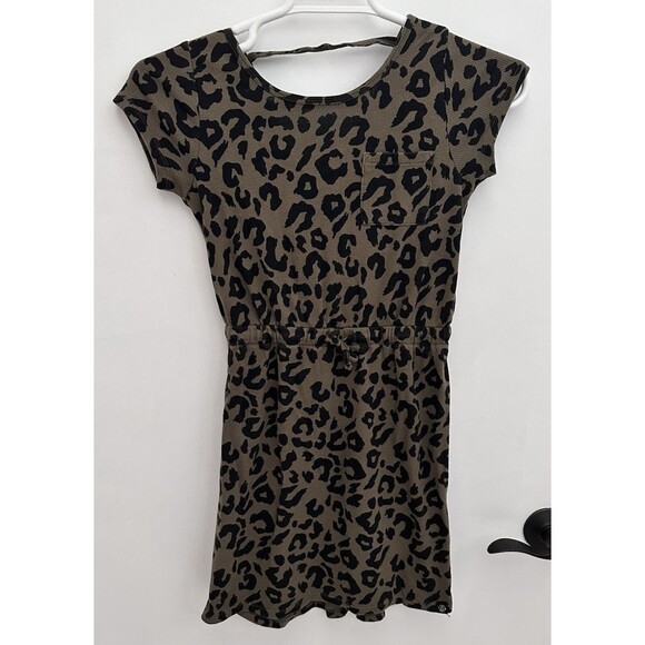 Treasure & Bond Girls Large 10 / 12 Dress Khaki Green Leopard Print Short Sleeve - Picture 4 of 11
